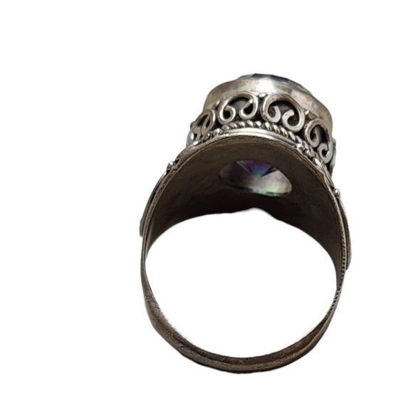 Vintage Sterling 925 Rainbow Glass Stone Ring Size 8.25 (A3024) - Picture 5 of 7
